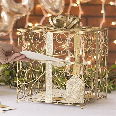 gold metal card box|gold card box wedding.